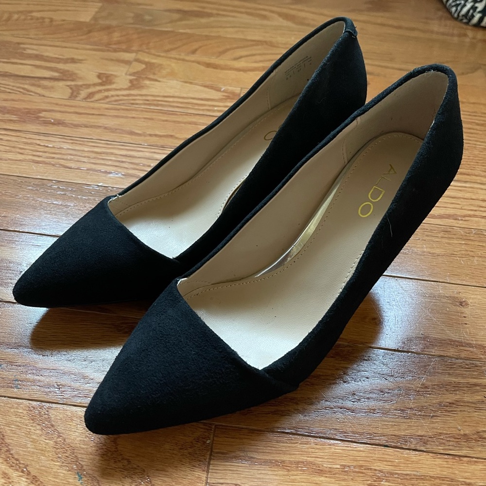 Aldo Black Pointed Toe Suede Heels